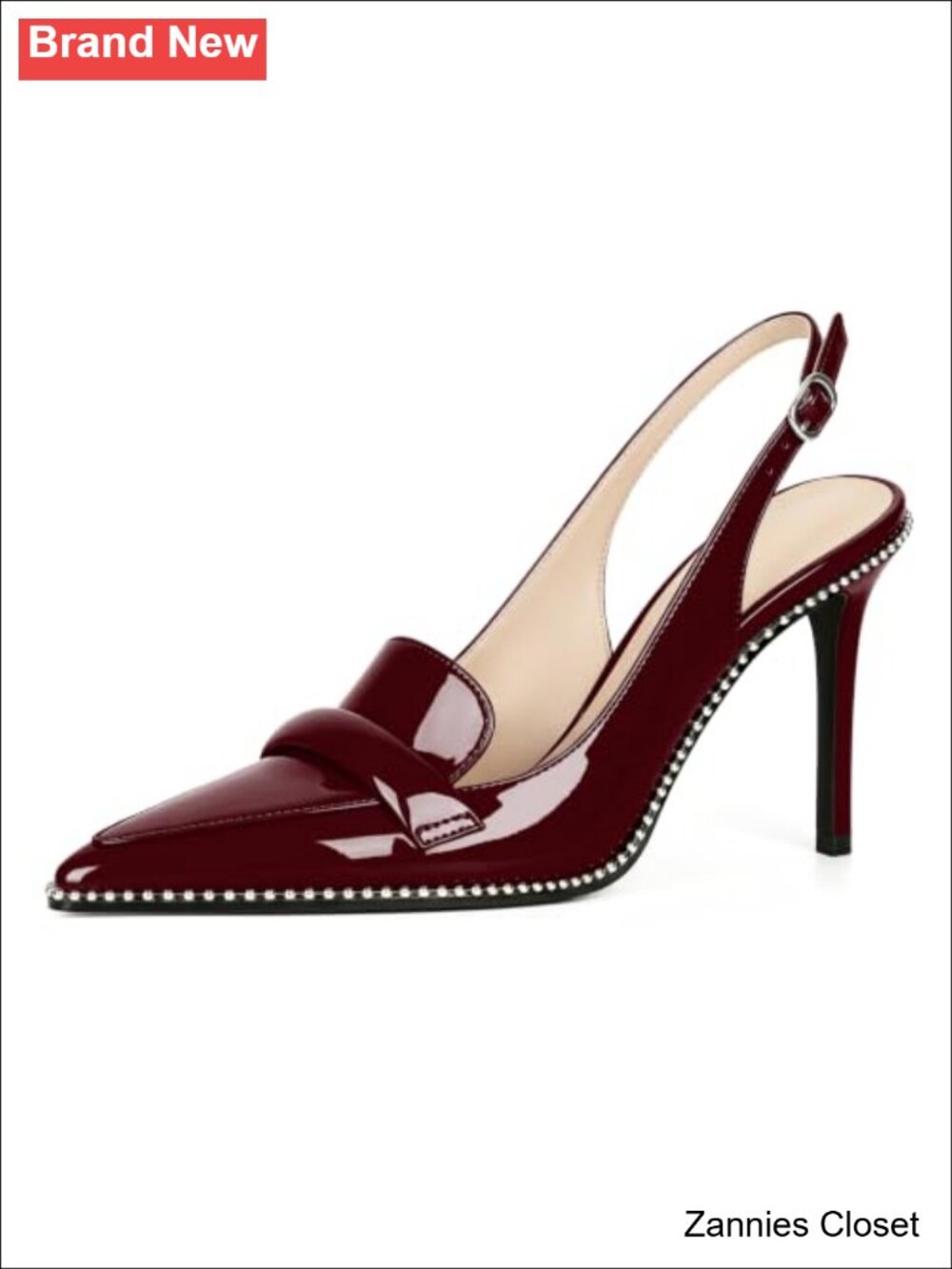 ✨Esvowido Women's Beaded Pointed Toe Slingback Stiletto High Heel Pumps